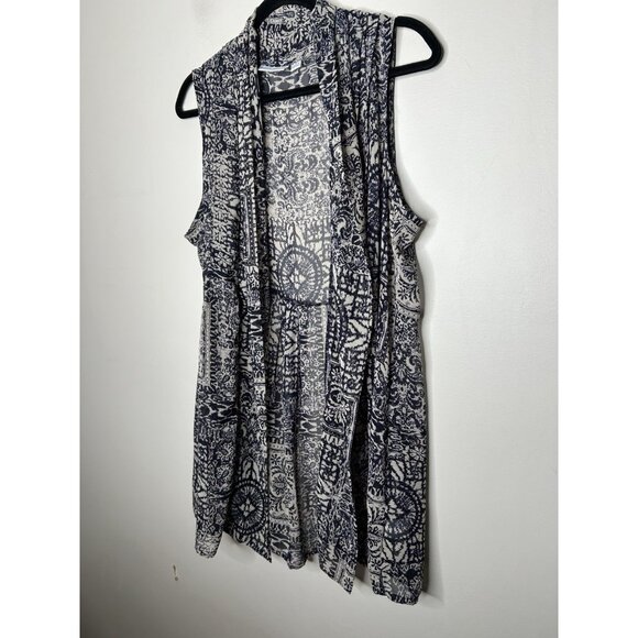 Susan Graver Artisan Blue  Floral Open Front Duster Kimono Vest Size Medium - Picture 3 of 9
